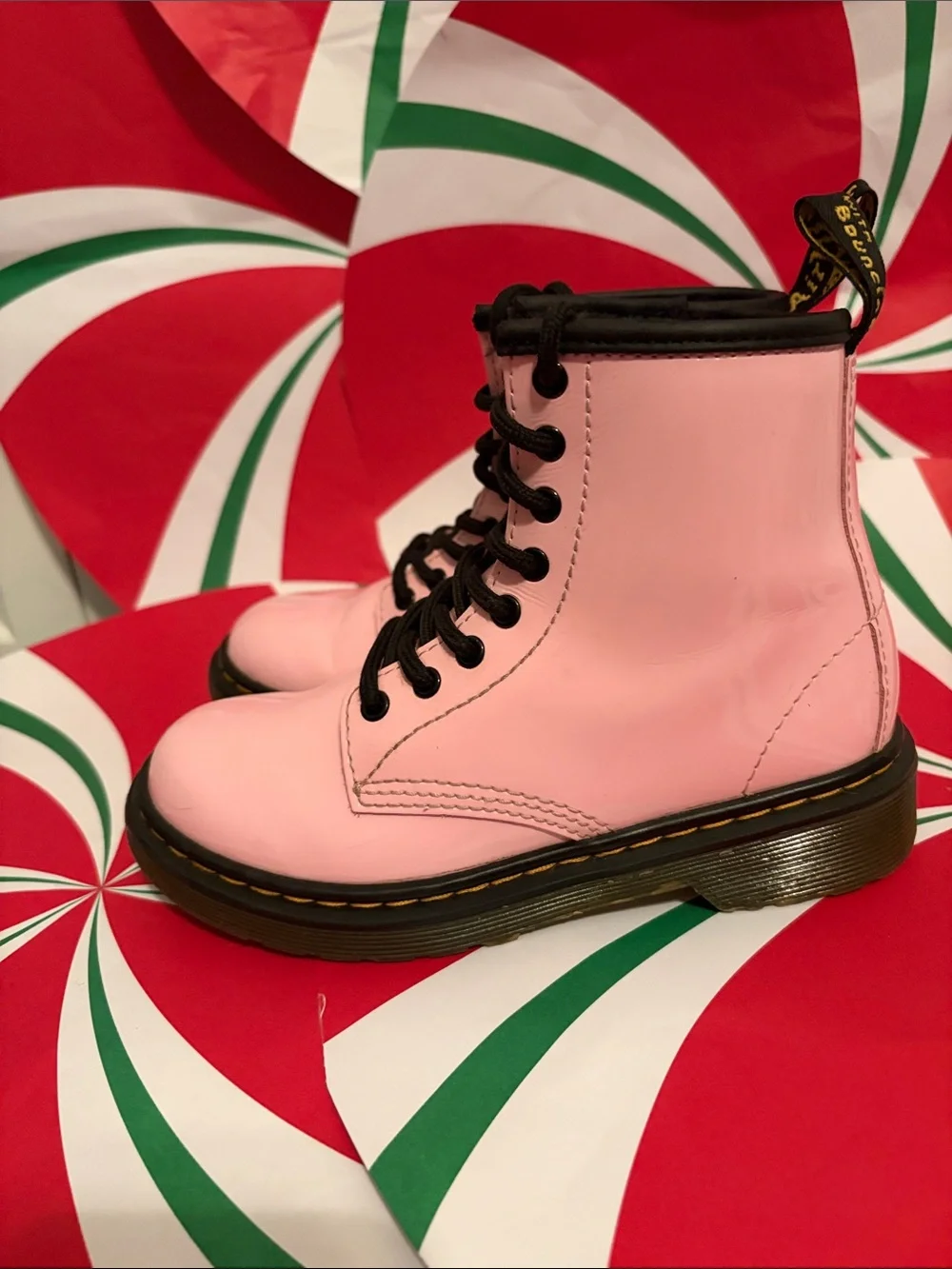 Dr. Martens Pink Leather Lace-Up Boots with Black Accents for girls